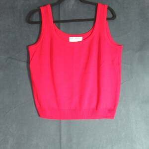 St John Collection Marie Gray Womens Medium Red Knit Sweater Tank Designer Lux